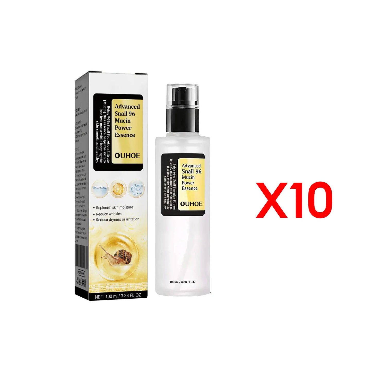 Ouhoe 96% Snail Mucin Skin Care Essence 92% Moisturizer Anti Aging Firming Facial Whitening Repair Dry Serum For Sensitive Skin