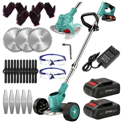 2025 latest small portable cordless electric lawn mower/weeding machine with 2 high-capacity lithium batteries and 3 blades, man