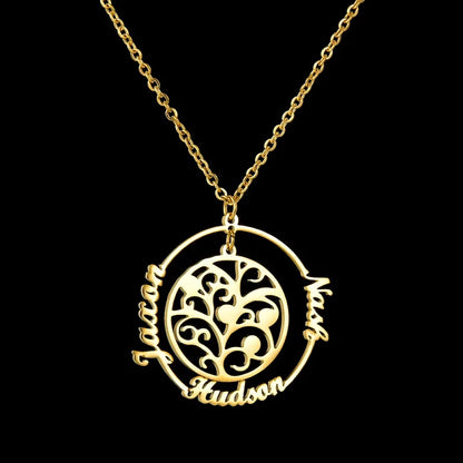 Custom Family Names Necklace Stainless Steel Personalized Name Pendant Tree Of Life 1-6 Names Birthstone For Women Birthday Gift