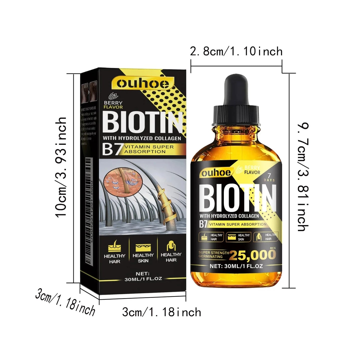 Ouhoe 30ml Collagen B7 Vitamin Hair Care Essential Oil Anti Hair Loss Moisture Repair Baldness Scalp Care Hair Growth Serum Oil
