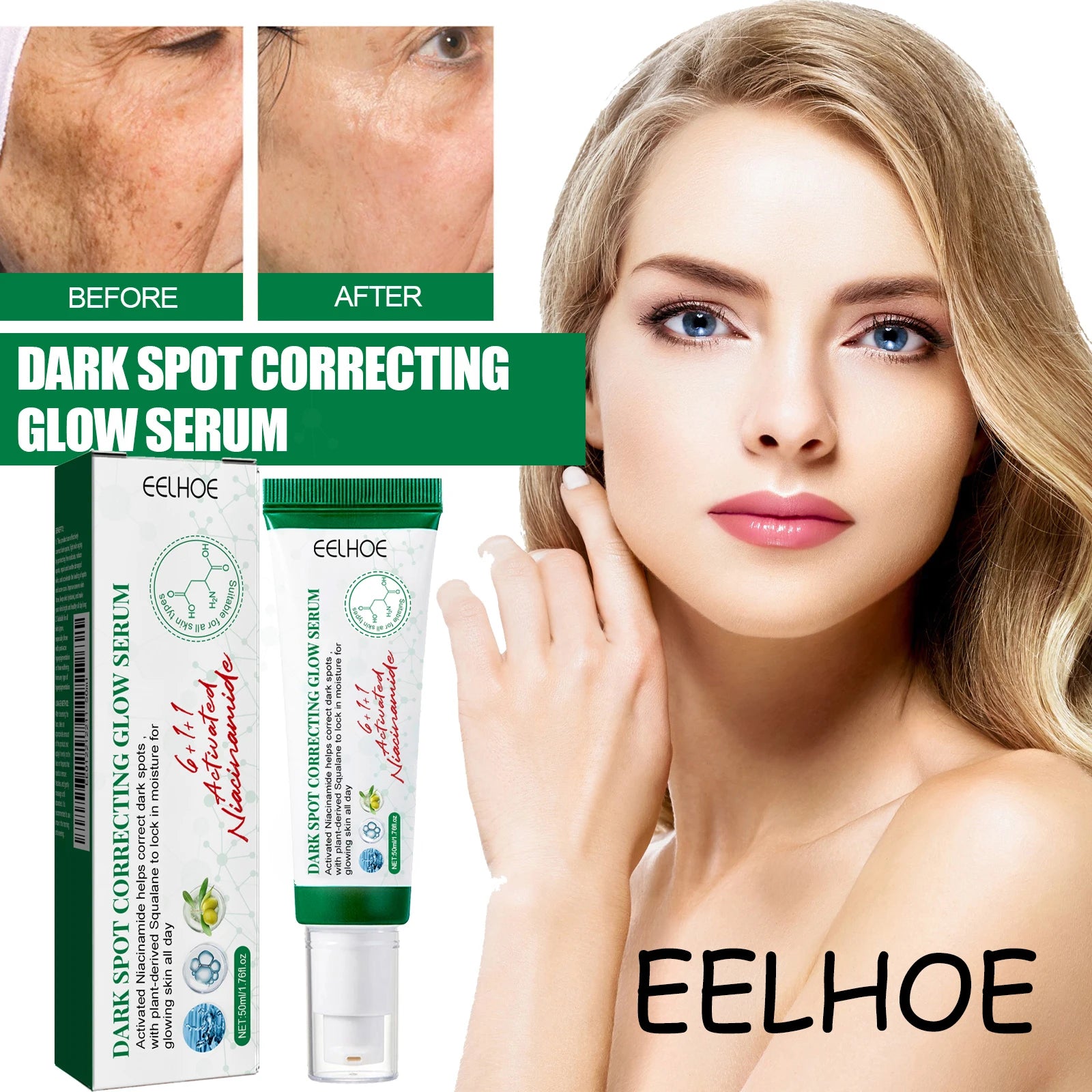 EELHOE Face Glowing Serum Daily Dark Spot Corrector Brightening Skin Tone Reduce Dullness Moisturizing Smoothing Face Serum - AMULET RING STORE