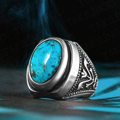 Turquoise Rings for Men Ottoman Turkish Style 925 Sterling Silver Natural Turquoise Ring Engagement Handmade Natural Stone Ring AMULET RING STORE