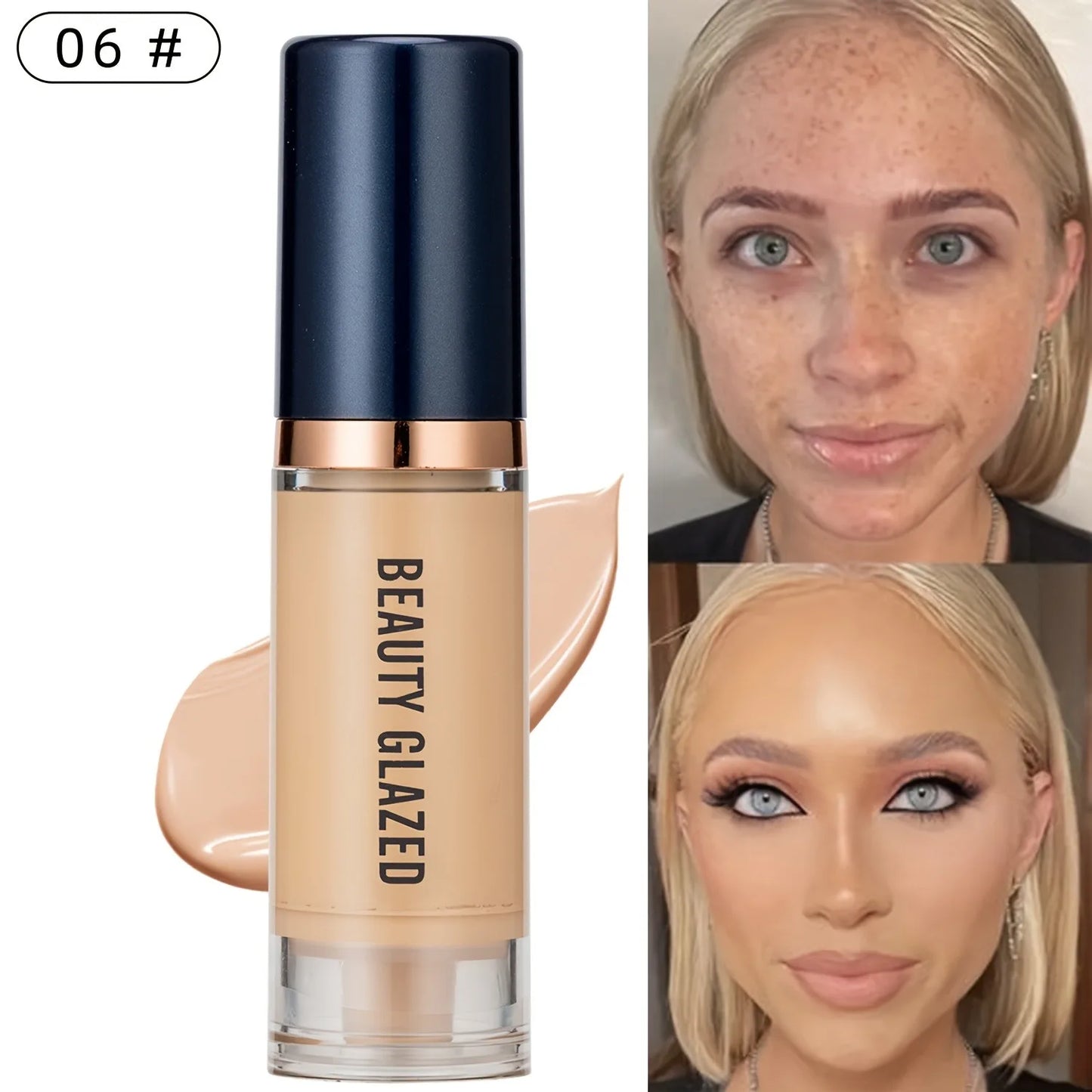 Beauty Glazed 6 Color Liquid Foundation Concealer - Full Coverage, Long-Lasting, Waterproof, Natural Effect, - AMULET RING STORE