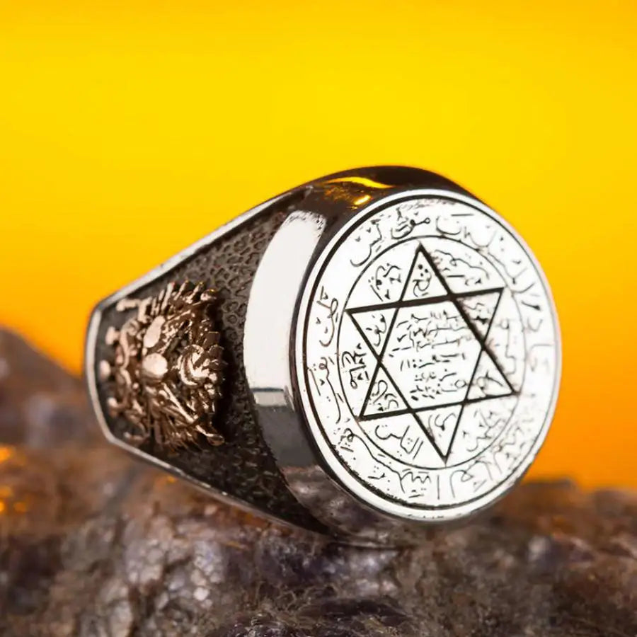 925 Sterling Silver Seal Of Solomon Kabbalah Men's Ring Religious Ring,Amulet Occult Seal Talisman Ring AMULET RING STORE