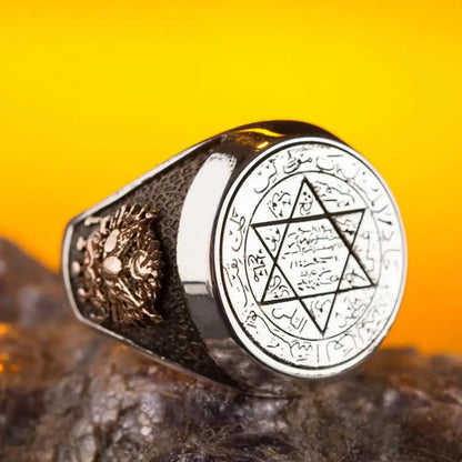 925 Sterling Silver Seal Of Solomon Kabbalah Men's Ring Religious Ring,Amulet Occult Seal Talisman Ring