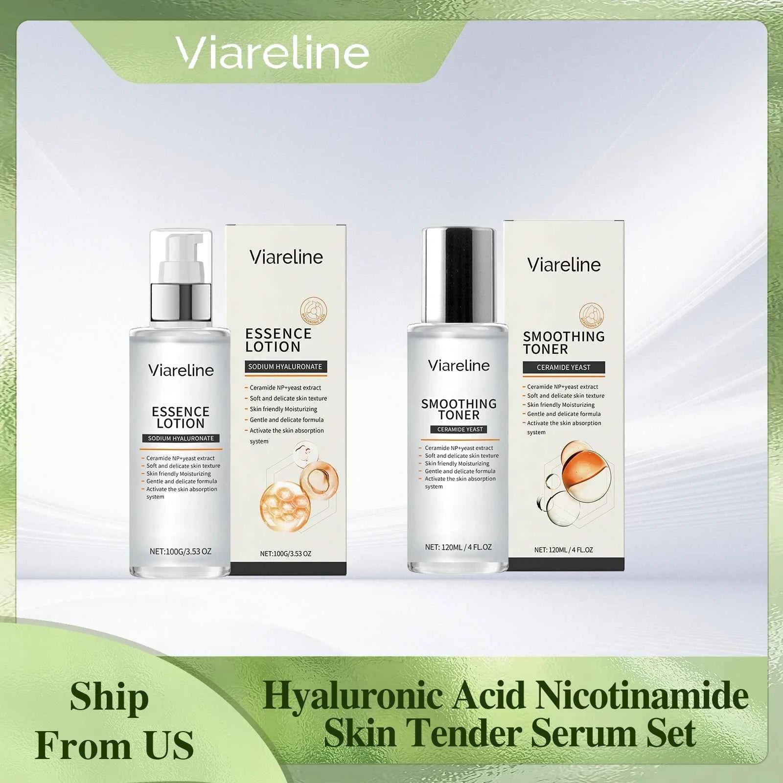 Viareline Moisturizing Facial Serum Set Nicotinamide Hyaluronic Acid Brighten Skin Facial Tighten Reduce Wrinkles Soften Serum