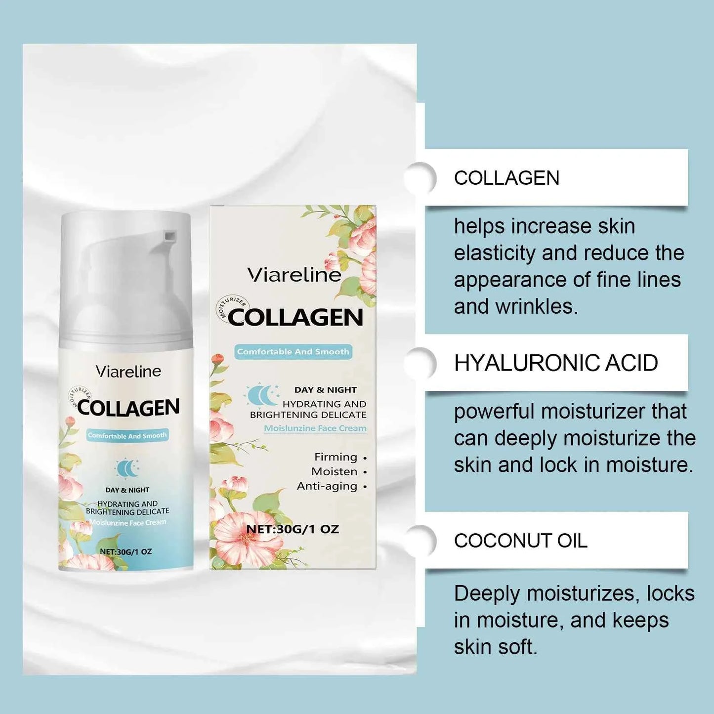 Viareline 30g Moisturizing Face Care Cream Series Hydrating Brighten Skin Tone Firm Wrinkles Repair Dullness Tender Facial Cream