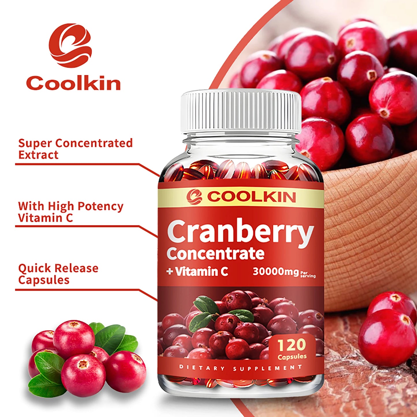 Cranberry - Supports Urinary System Health Bladder Health Potent Antioxidant Rich Vita C Capsule Supplement - 120 Capsules