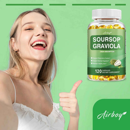 Soursop Graviola - Supports Healthy Cell Growth and Function, Improves Mood, Relieves Stress, Immune Support - 120 Capsules