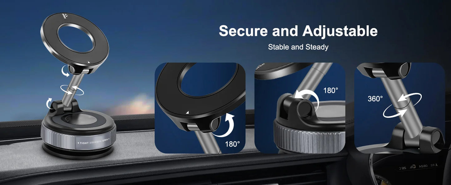 Car Mount Vacuum Magnetic Holder Foldable Strong Suction Stand For Cell Phone For iPhone 16 15 12 13 14 11 ProMax Live Streaming