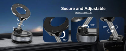 Car Mount Vacuum Magnetic Holder Foldable Strong Suction Stand For Cell Phone For iPhone 16 15 12 13 14 11 ProMax Live Streaming