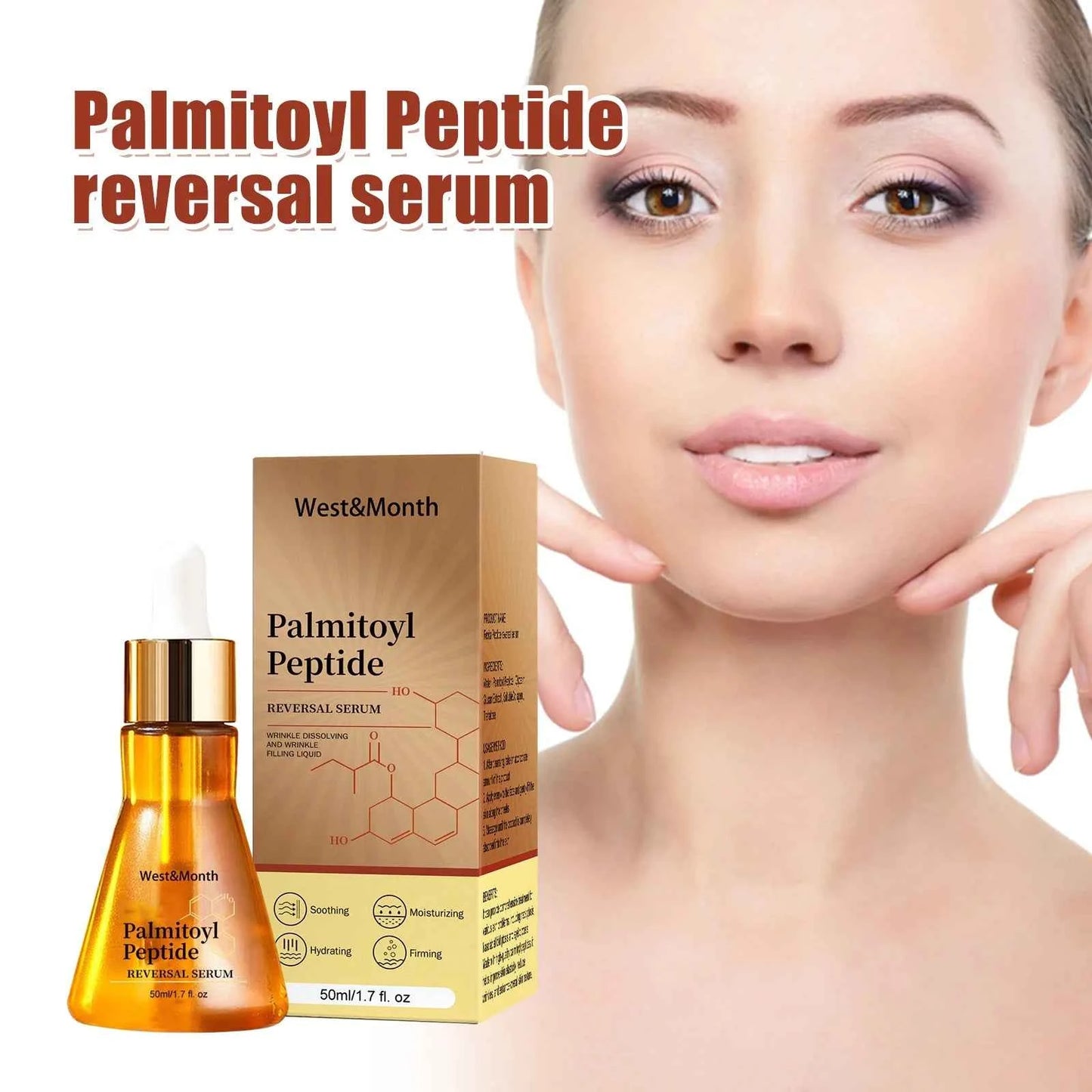 West&Month 50ml Palmitoyl Peptide Firming Facial Serum Hydrating Brightening Smooth Wrinkles Fine Lines Tightening Face Essence