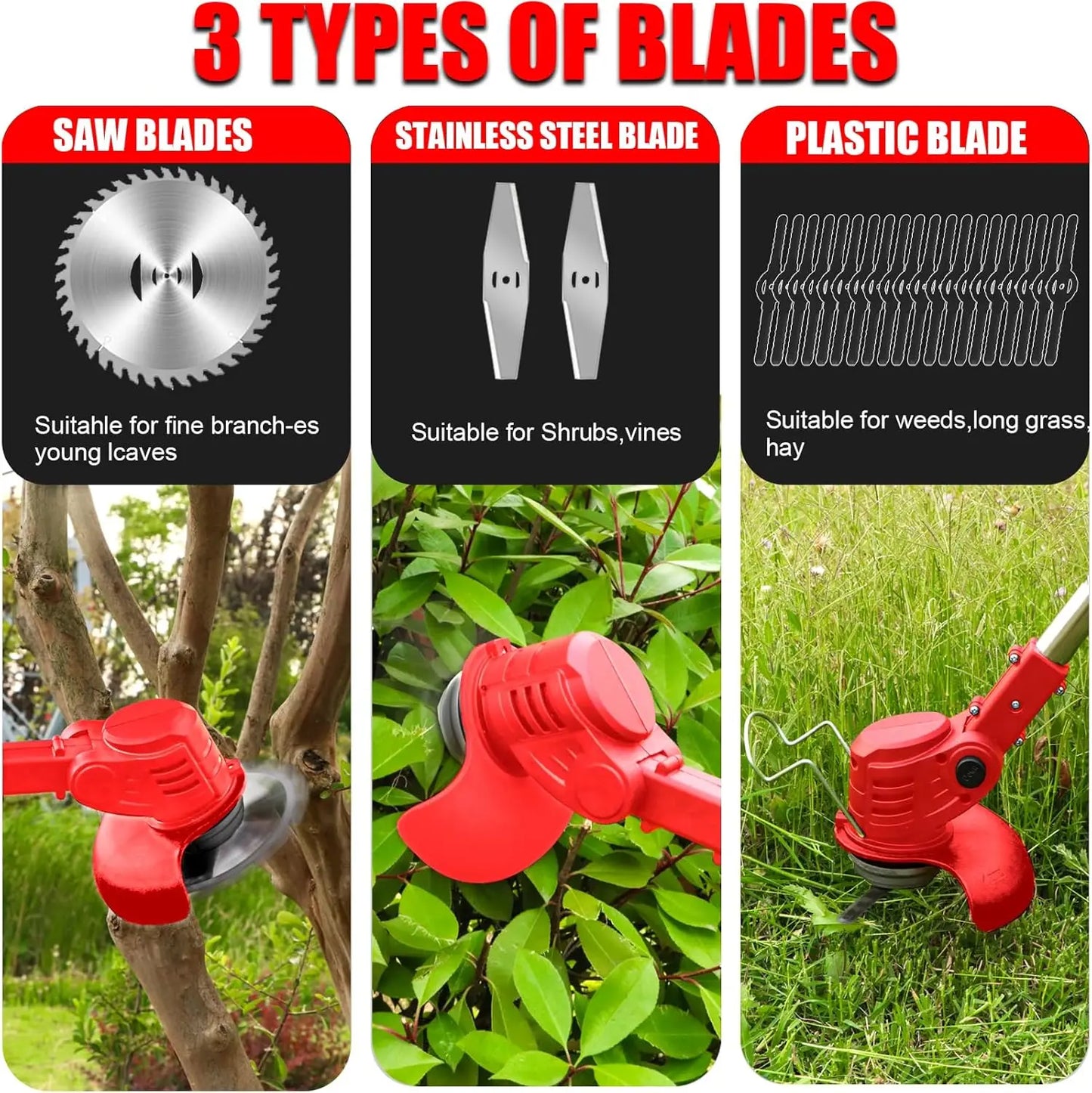 2025 latest small portable cordless electric lawn mower/weeding machine with 2 high-capacity lithium batteries and 3 blades, man