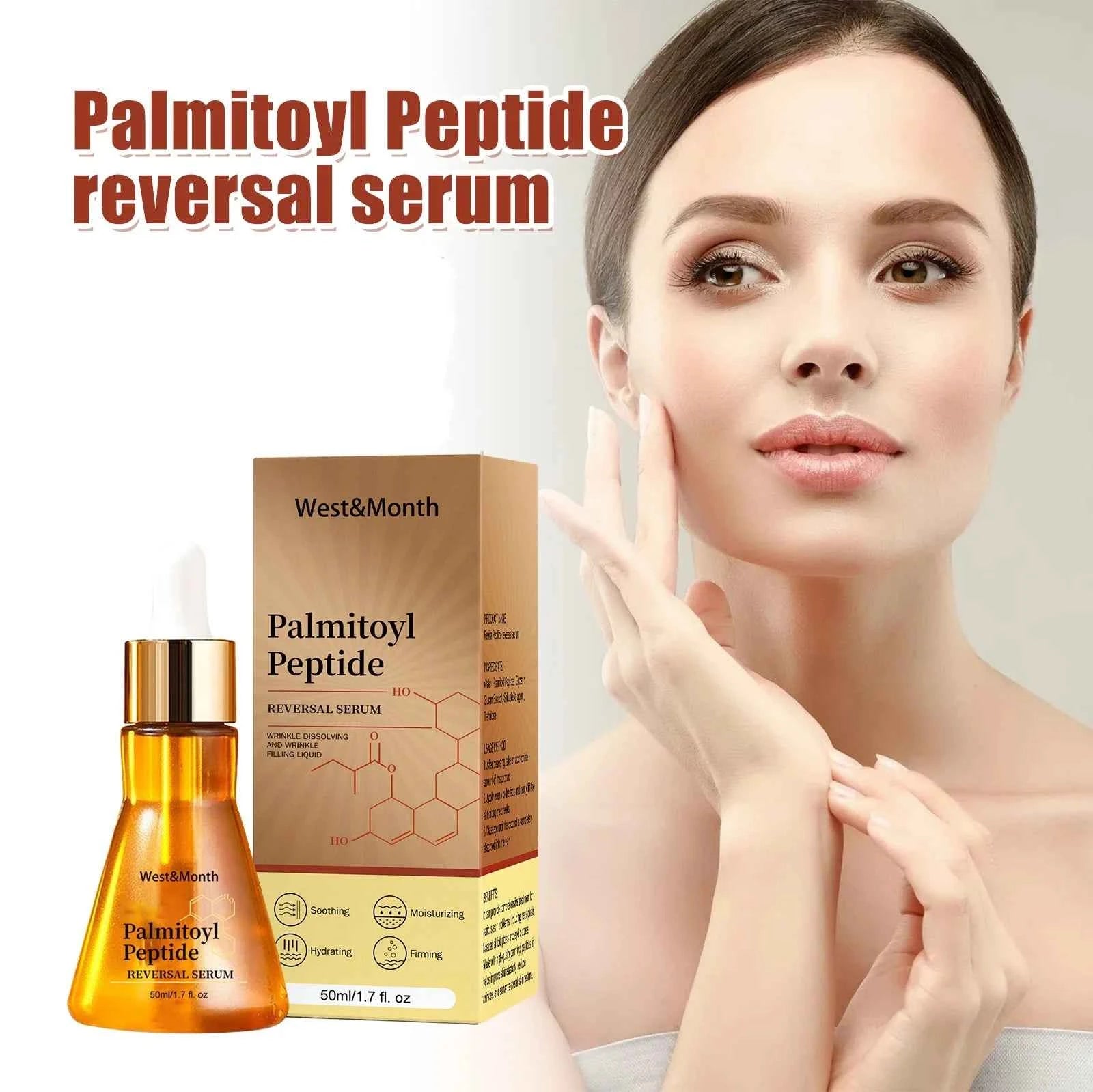 West&Month 50ml Palmitoyl Peptide Firming Facial Serum Hydrating Brightening Smooth Wrinkles Fine Lines Tightening Face Essence