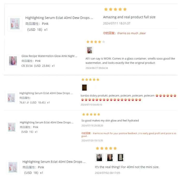 Highlighting Serum Eclat 40ml Dew Drops Niacinamide Watermelon Glow Recipe Brightening