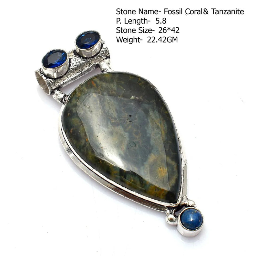 Genuine Labradorite Rutile Topaz Lapis Jasper  Pendant