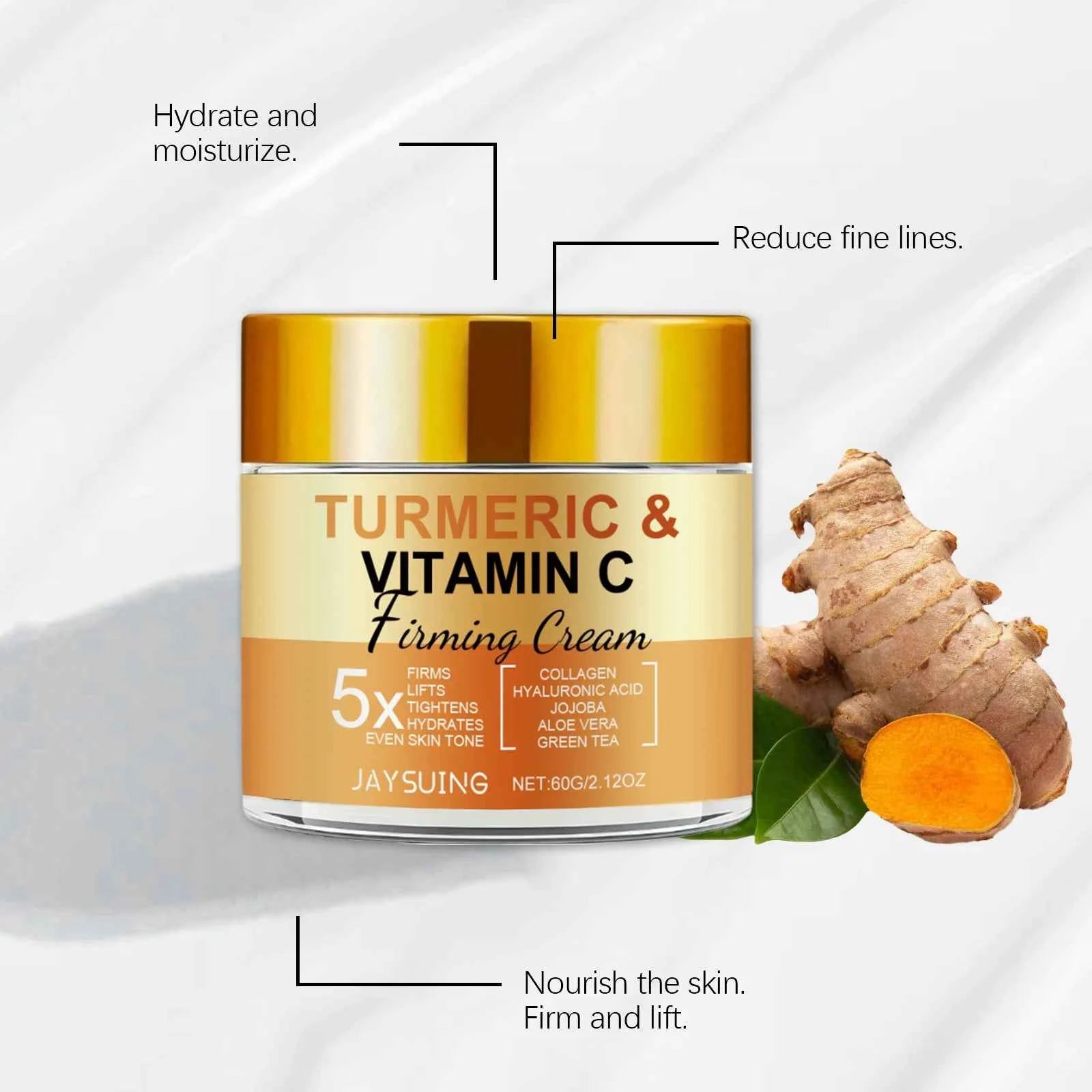 Turmeric Vitamin C Face Cream Anti Aging Skin Tighten Reduce Wrinkles Fine Lines Hydrate Nourish Skin Gentle Moisturizing Cream