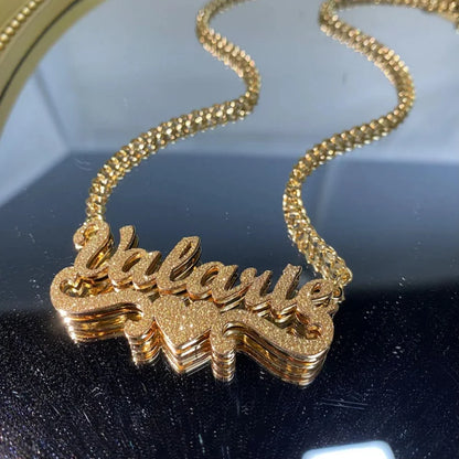 LeeChee Colorful Sticker Custom Double Layer Name Pendant Necklace Rainbow Sticker Necklace Jewelry Gift For Women