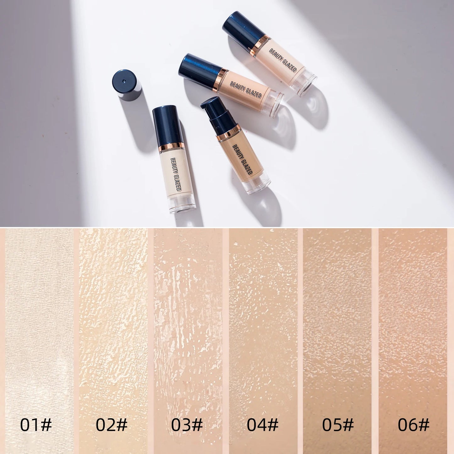 Beauty Glazed 6 Color Liquid Foundation Concealer - Full Coverage, Long-Lasting, Waterproof, Natural Effect, - AMULET RING STORE