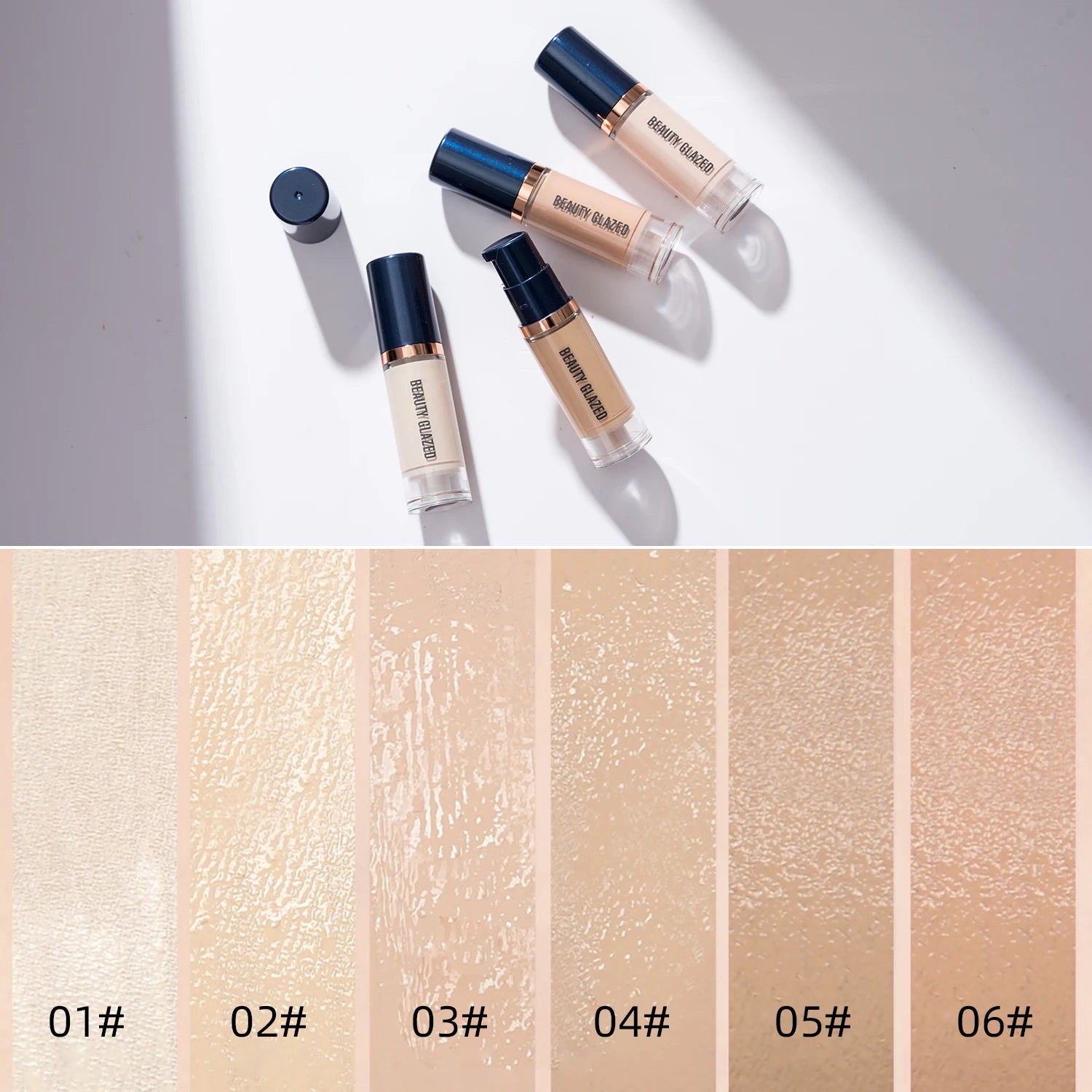 Beauty Glazed 6 Color Liquid Foundation Concealer - Full Coverage, Long-Lasting, Waterproof, Natural Effect, - AMULET RING STORE