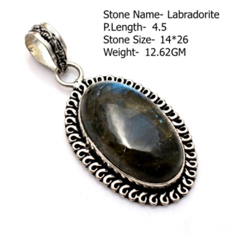 Genuine Labradorite Rutile Topaz Lapis Jasper  Pendant