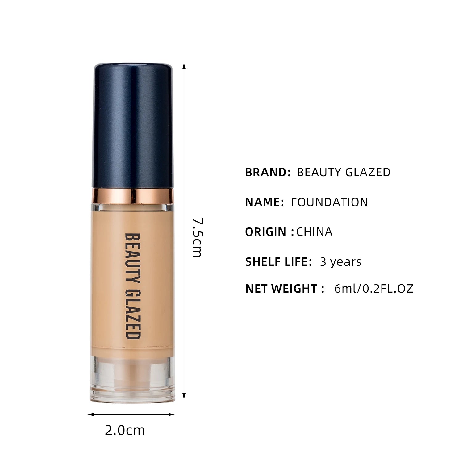 Beauty Glazed 6 Color Liquid Foundation Concealer - Full Coverage, Long-Lasting, Waterproof, Natural Effect, - AMULET RING STORE