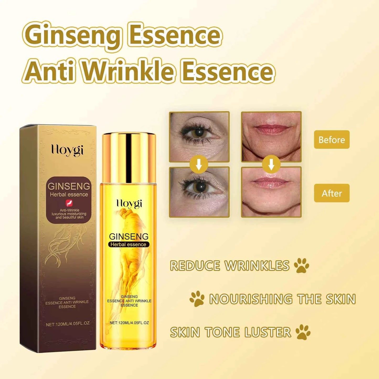 Hoygi 120ml Ginseng Anti Wrinkles Face Serum Fade Fine Lines Repair Face Dullness Hydration Brighten Moisturizing Facial Serum