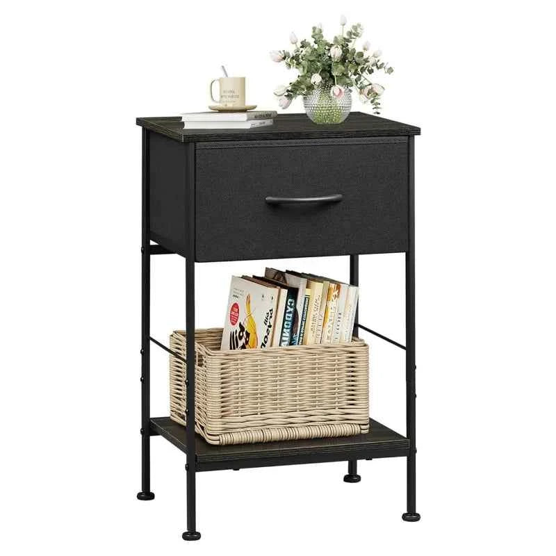 GALAXHERO Nightstand Set of 2 Fabric Drawer End Table Open Wood Shelf Steel Frame Dorm Bedside Furniture Easy Assembly