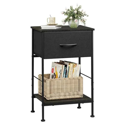 GALAXHERO Nightstand Set of 2 Fabric Drawer End Table Open Wood Shelf Steel Frame Dorm Bedside Furniture Easy Assembly