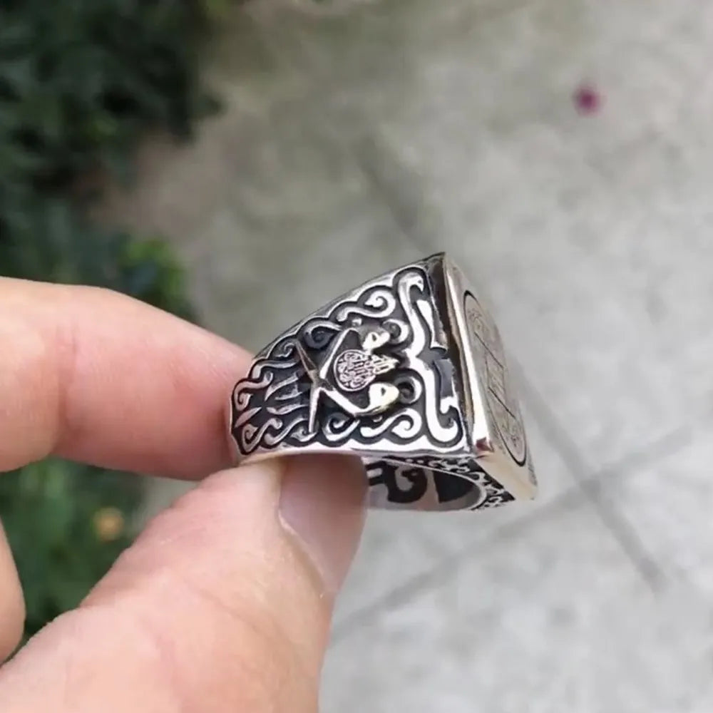 Seal of Solomon Embroidered Square Silver Ring