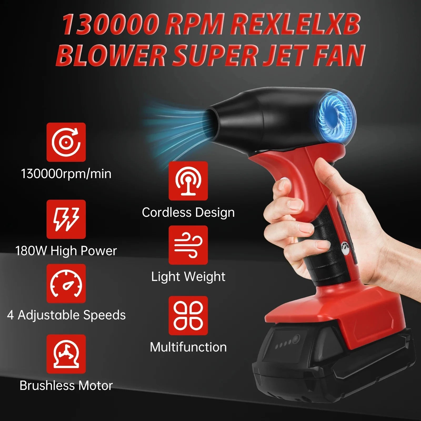 Brushless Jet Blower For Milwaukee 18V Battery 130000RPM 4-Speed Control Violent Turbo Fan Electric Air Duster (No Battery) - AMULET RING STORE