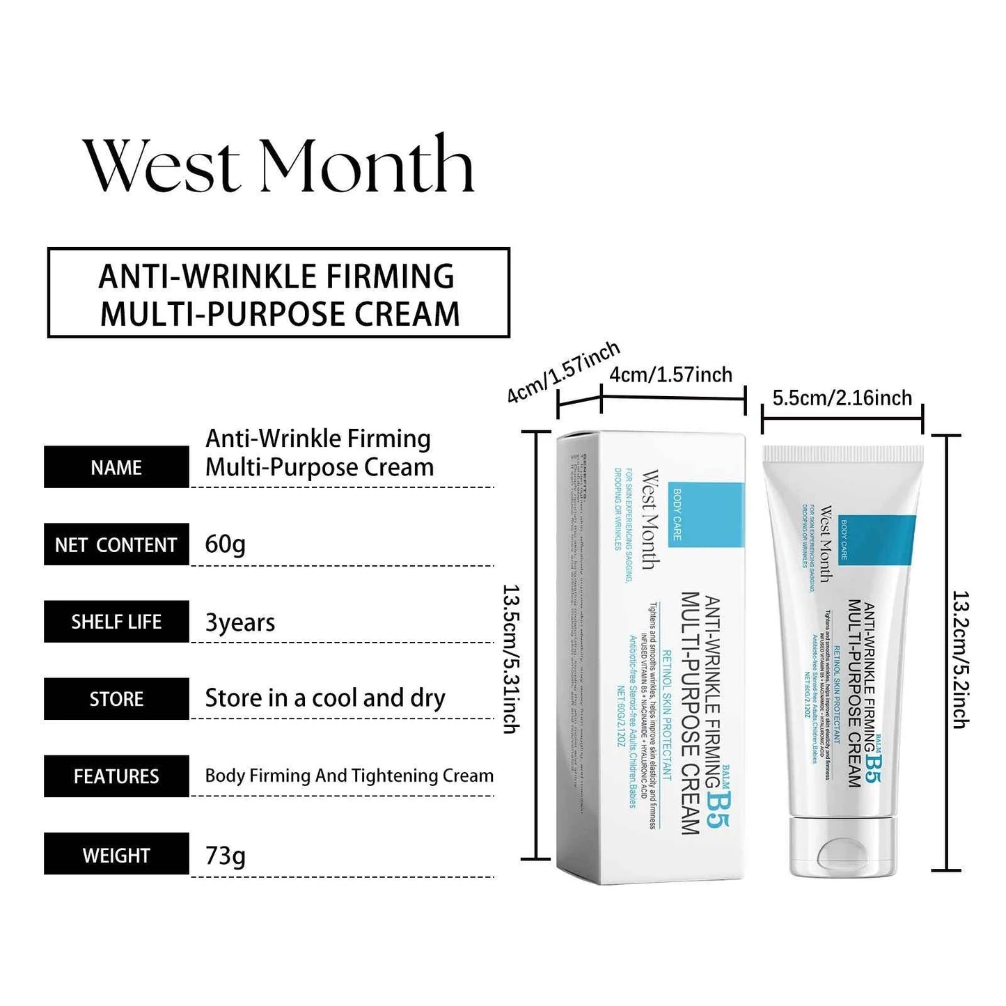 West&Month 60g Butter B5 Firming Cream Face Body Care Improve Sagging Skin Moisturizing Fade Wrinkles Tightening Skin Cream