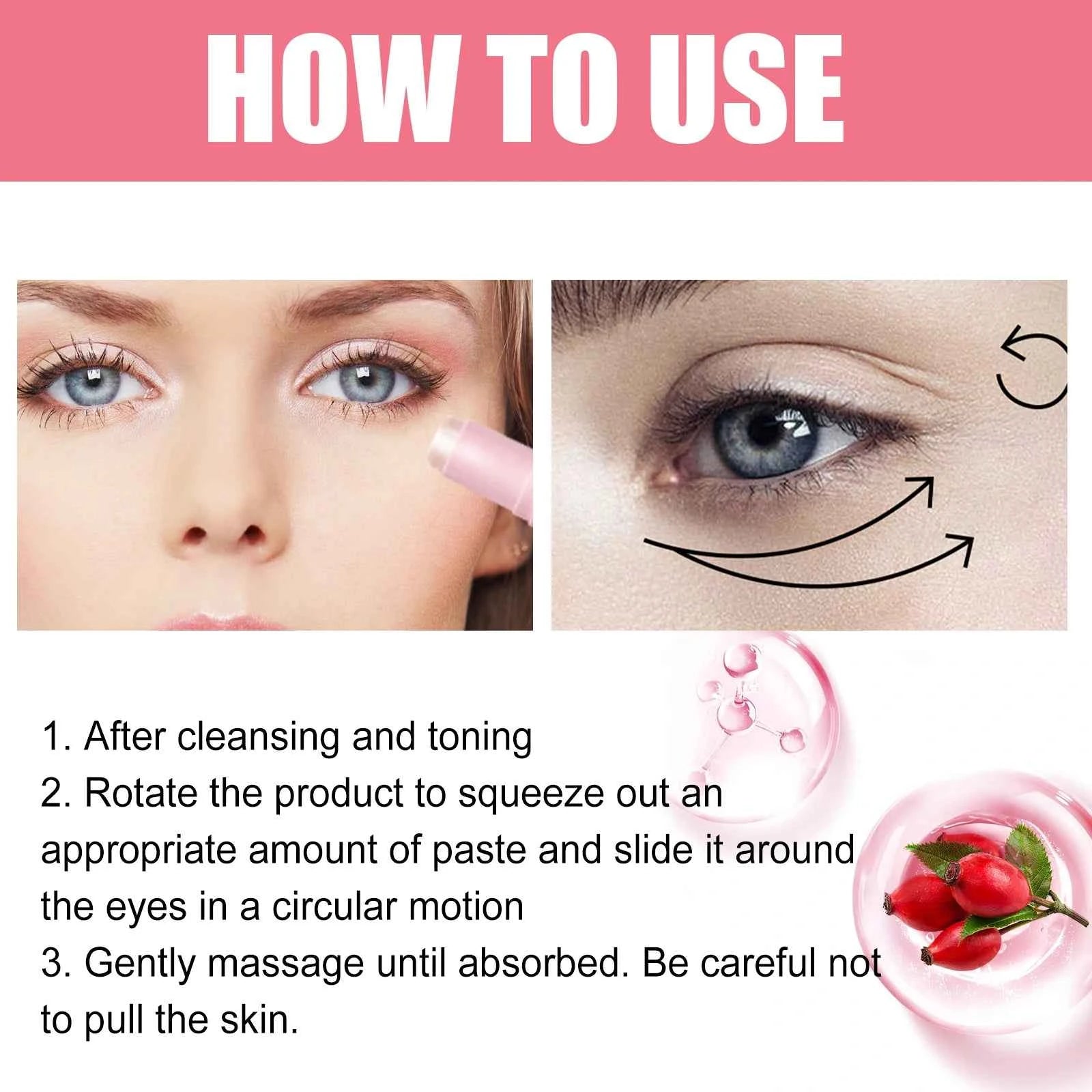 Rosehip Eye Cream Stick Reduce Dark Eyes Circles Remove Wrinkles Fine Lines Around Eyes Anti Aging Lifting Firming Eye Cream