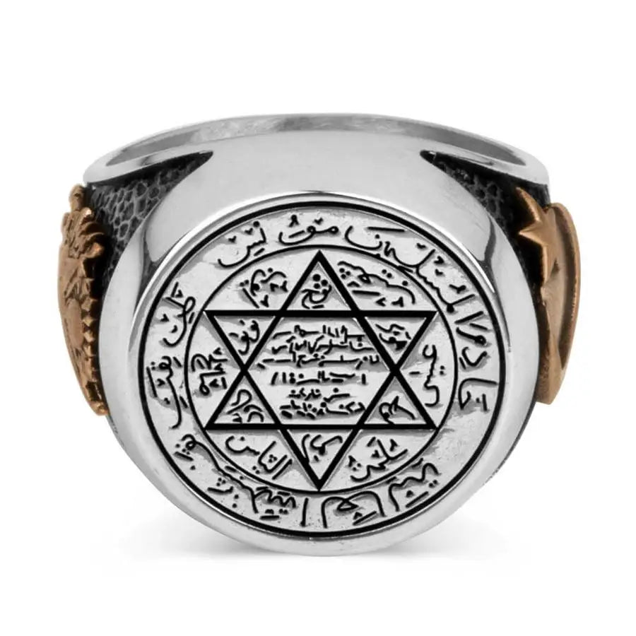 925 Sterling Silver Seal Of Solomon Kabbalah Men's Ring Religious Ring,Amulet Occult Seal Talisman Ring