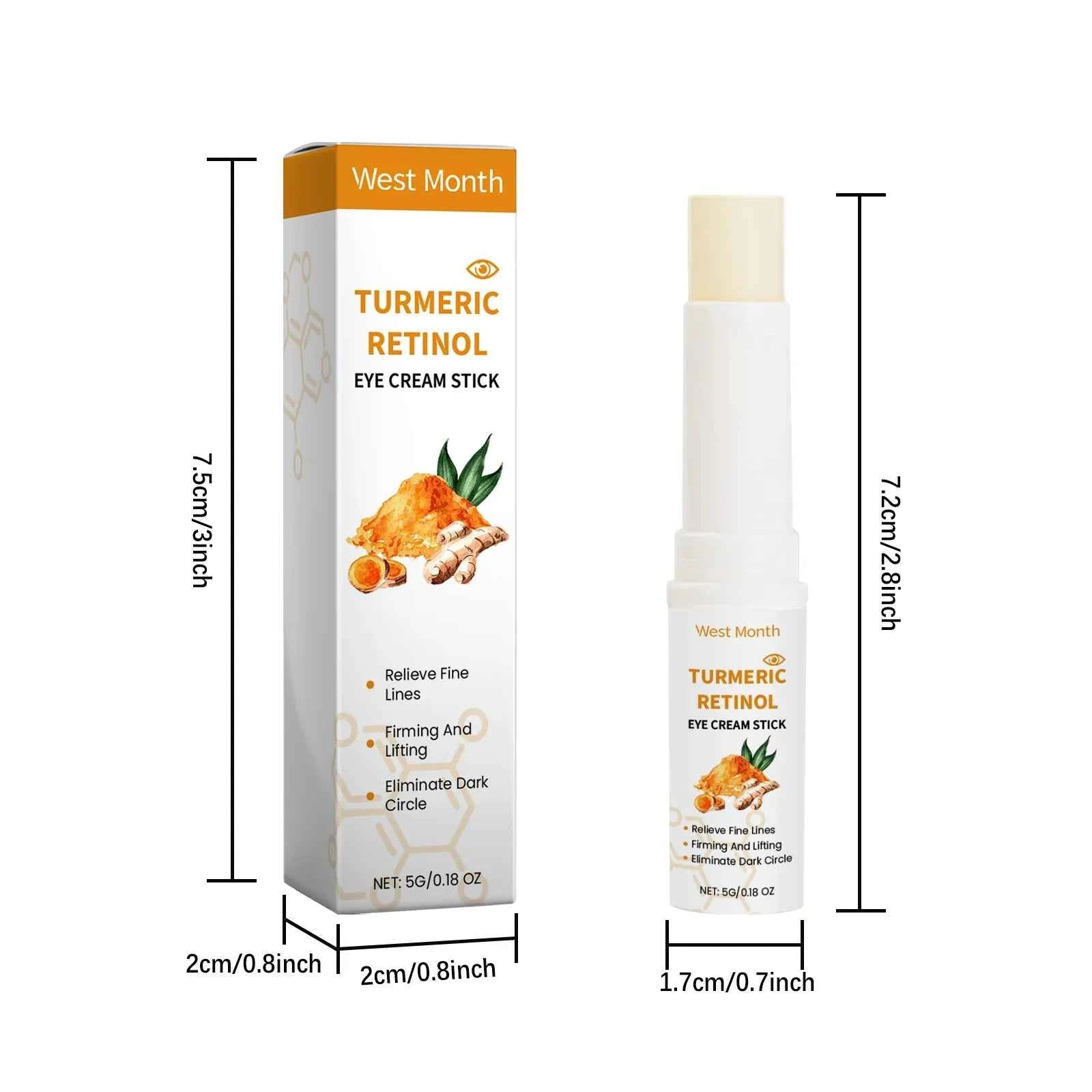West Month 5g Turmeric Retinol Remove Dark Circles Eye Cream Stick  Anti Eye Bags Puffiness Brightener Moisturizing Eye Cream