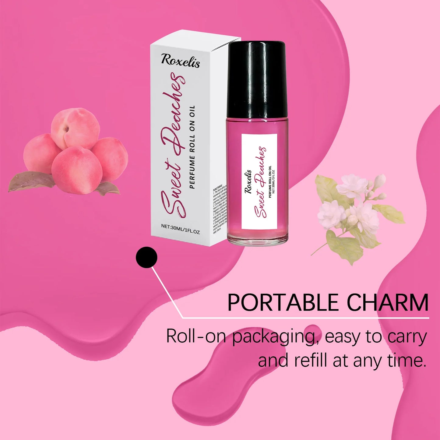 Roxelis 30ml Pheromone Perfume Roller Ball Long Lasting Peach Fragrance Oil Armpit Odor Remover Dating Scent Charming Perfume