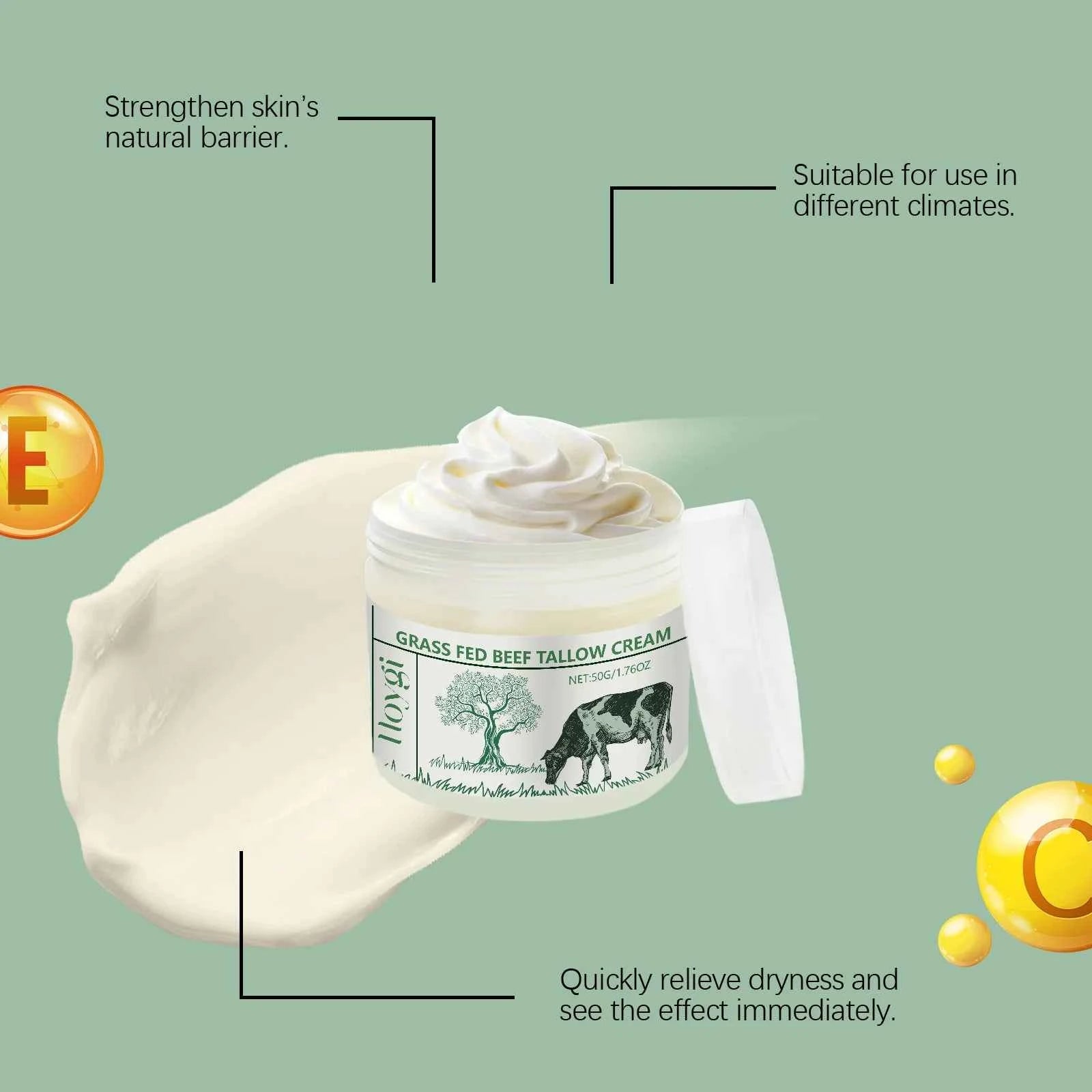 Hoygi Natural Beef Tallow Balm Lasting Moisturizing Improve Skin Texture Enhance Elasticity Smoothing Softening Face Skin Cream