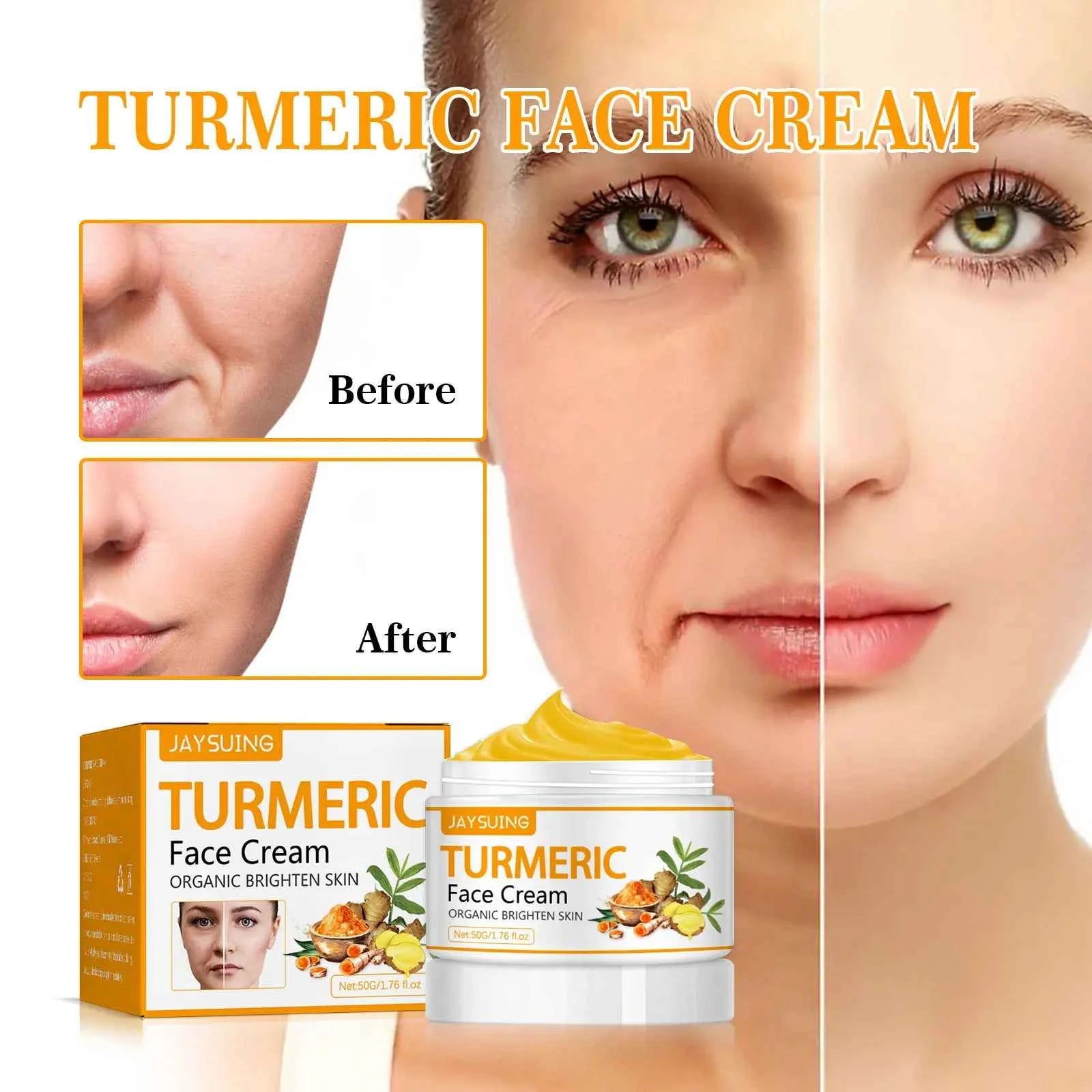 Jaysuing 50g Turmeric Firm Face Cream Fade Fine Lines Hydrating Oil Control Repair Dry Rough Skin Brightening Skin Care Cream