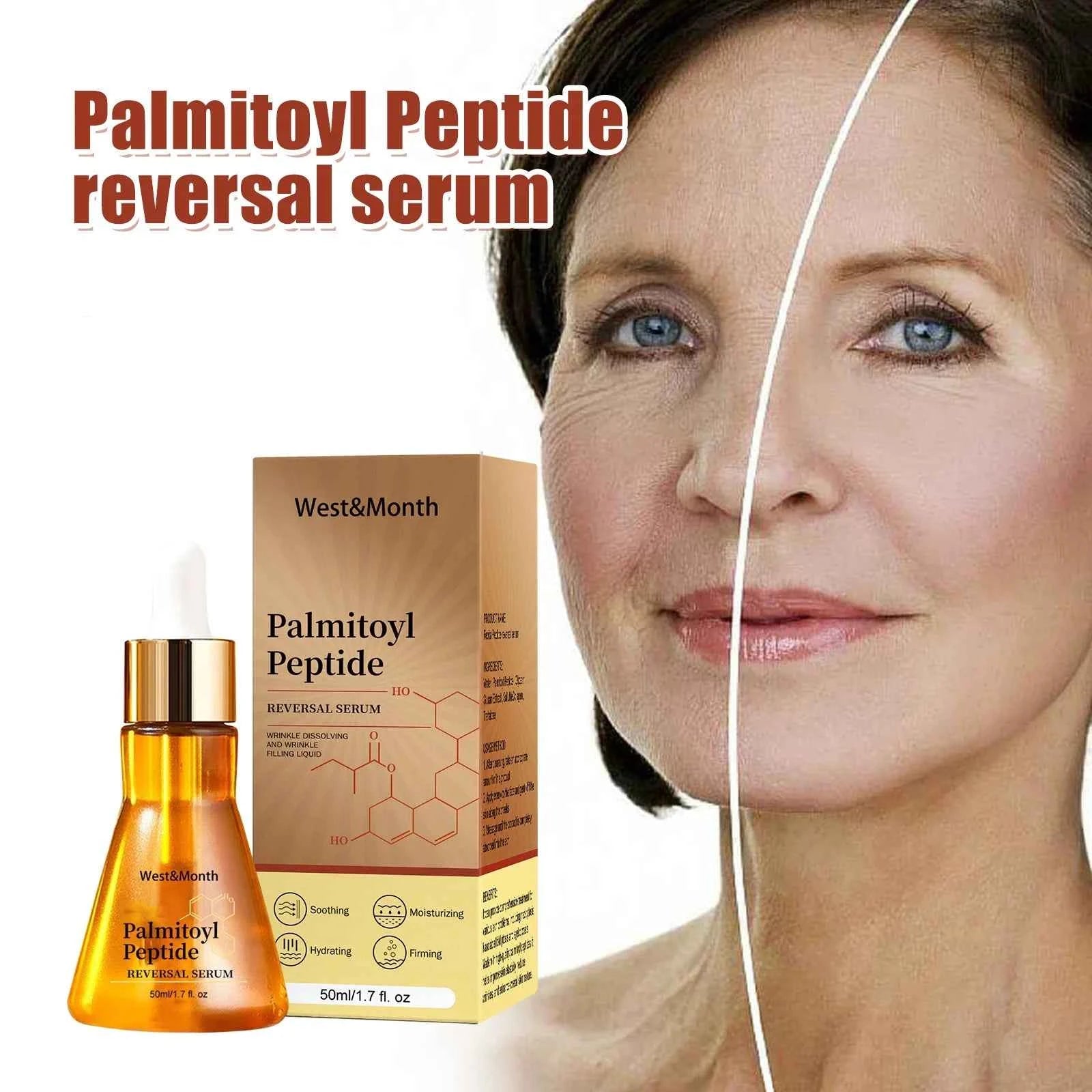 West&Month 50ml Palmitoyl Peptide Firming Facial Serum Hydrating Brightening Smooth Wrinkles Fine Lines Tightening Face Essence