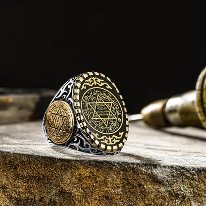 Hz. Seal of Solomon Silver Men's Ring, Seal of Solomon Ring