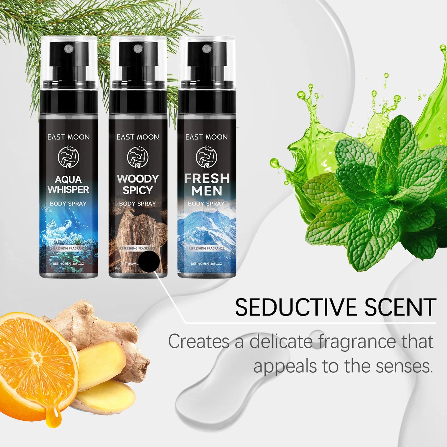 East Moon 100ml Men's Fragrance Spray Sandalwood Deodorant Long Lasting Aroma Refreshing Body Odor Remove Man Perfume Spray