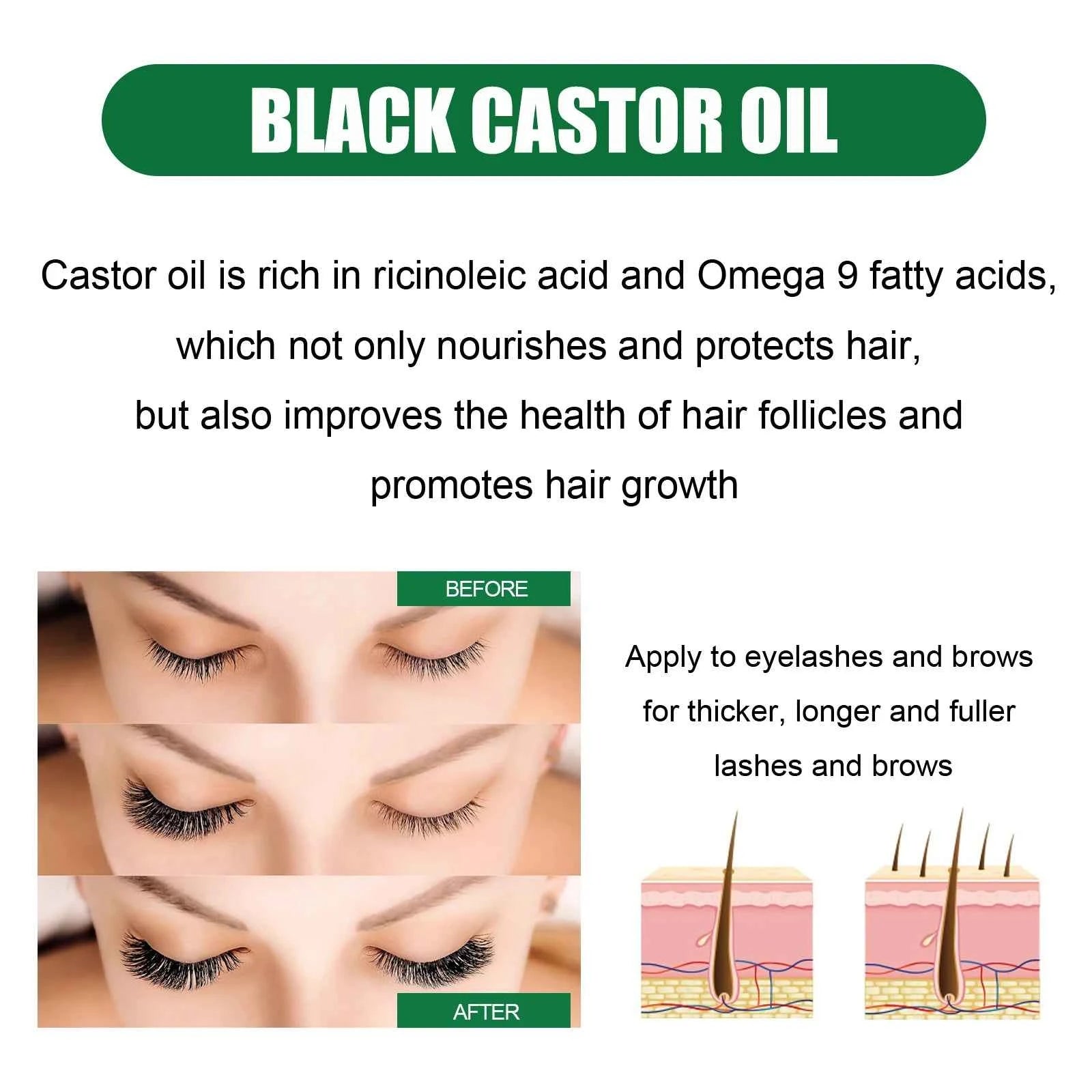 Black Castor Oil Nourishes Hair Growth Care Massage Scalp Treatment Baldness Repair Hydrates Liquid Anti Frizz Loss Hair Serum
