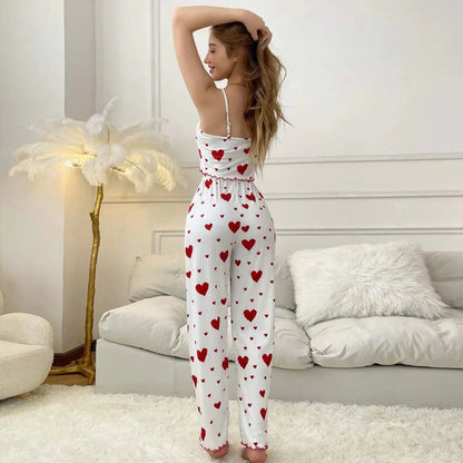 Women pajamas plus size pajamas set 2 piece short vest + trouser white breathable soft casual love print - AMULET RING STORE