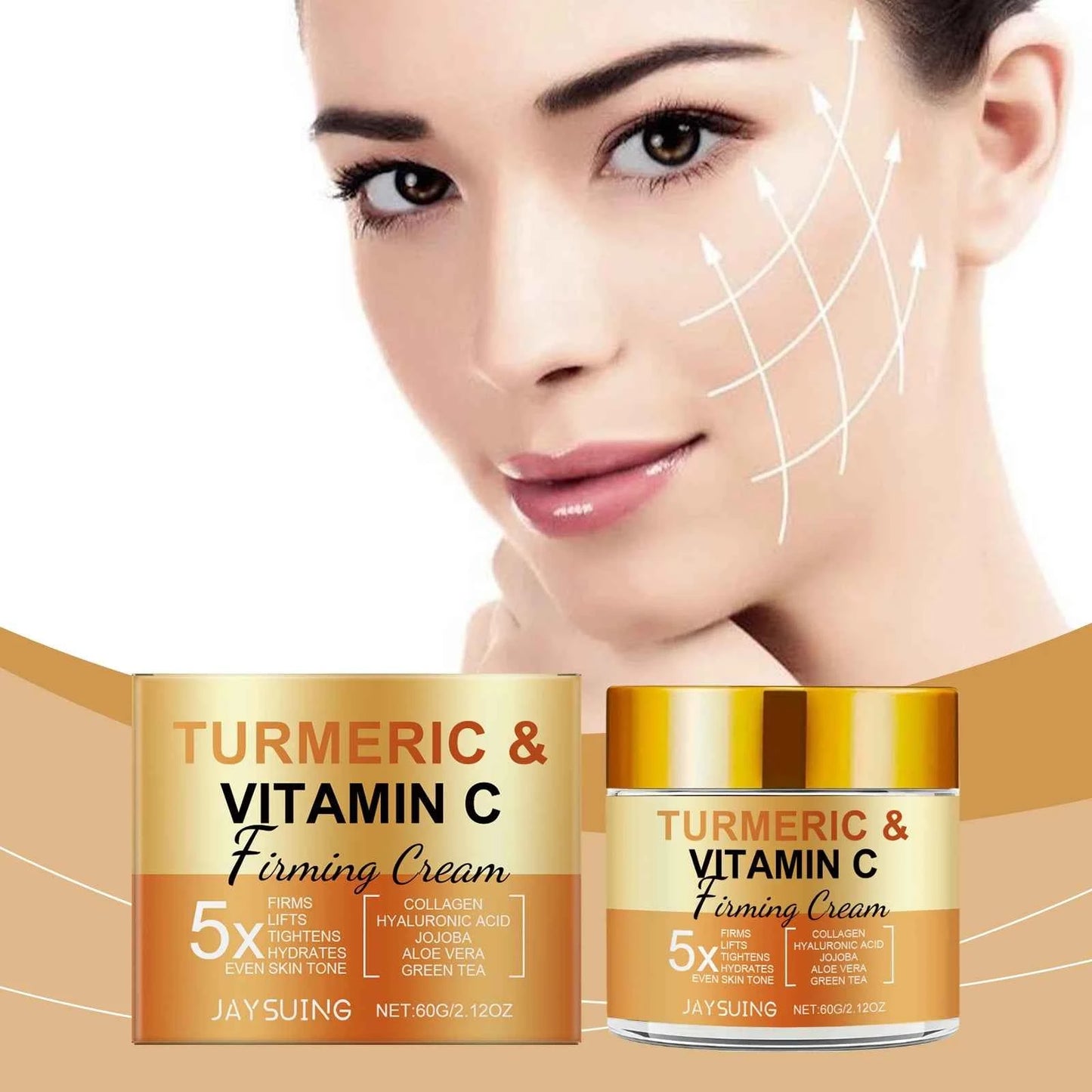 Turmeric Vitamin C Face Cream Anti Aging Skin Tighten Reduce Wrinkles Fine Lines Hydrate Nourish Skin Gentle Moisturizing Cream