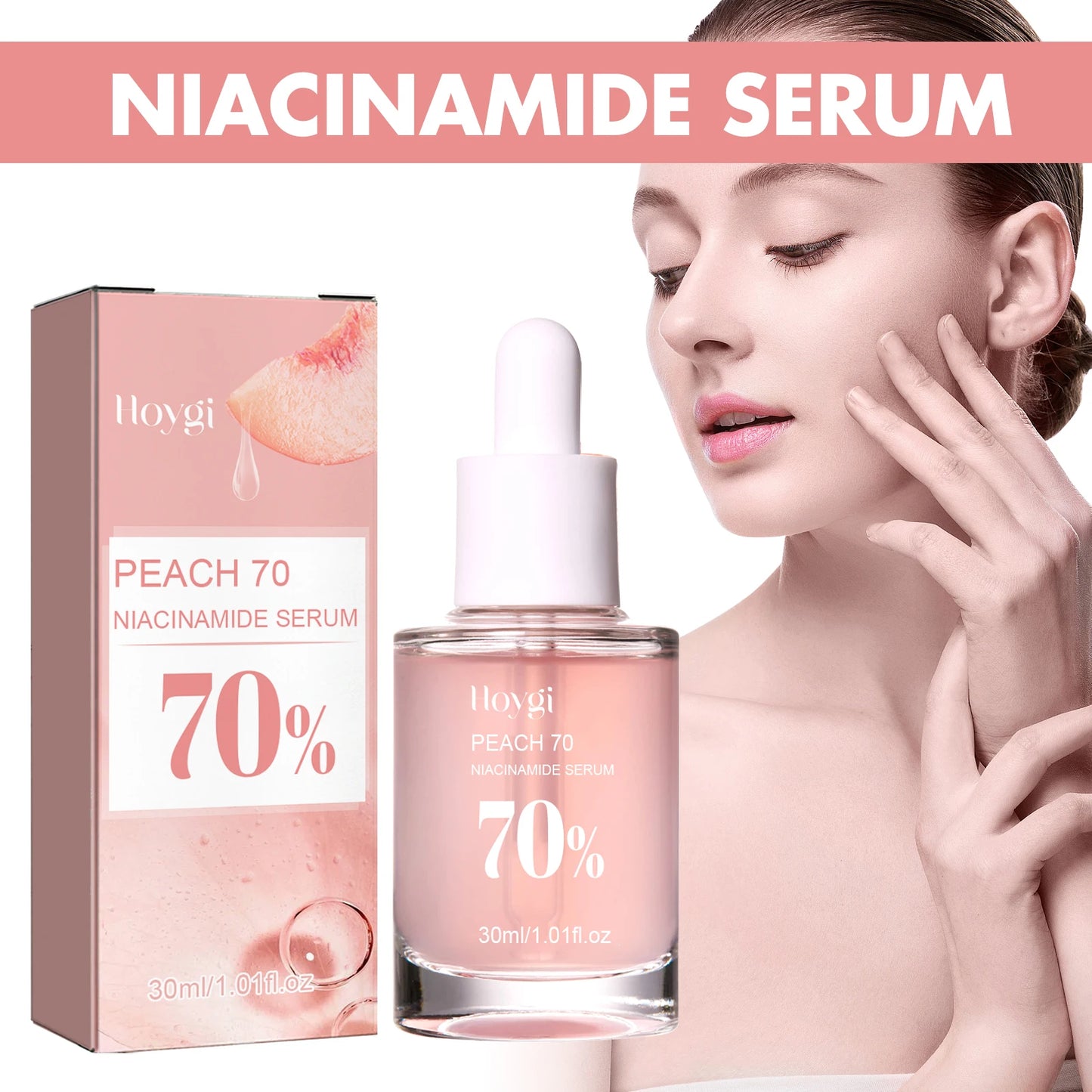 Hoygi Peach 70% Niacinamide Essence Moisturizing Firming Pores Facial Skin Care 30ml Beauty Products Brightening Hydrating Serum