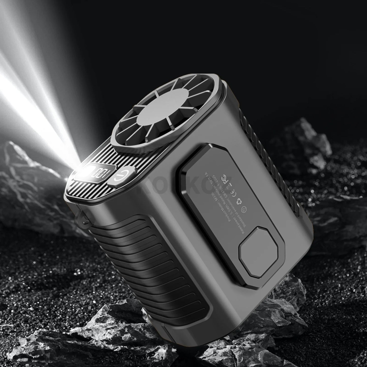 Portable Waist Fan, 10 Speed Fan with LED Light, Hands-Free Wearable Dual Clips Fans & Power Bank, for Camping, Outdoor, Jobsite