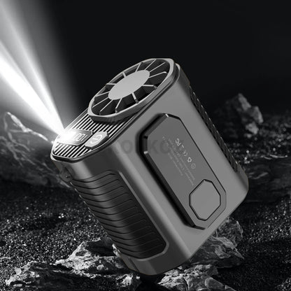 Portable Waist Fan, 10 Speed Fan with LED Light, Hands-Free Wearable Dual Clips Fans & Power Bank, for Camping, Outdoor, Jobsite