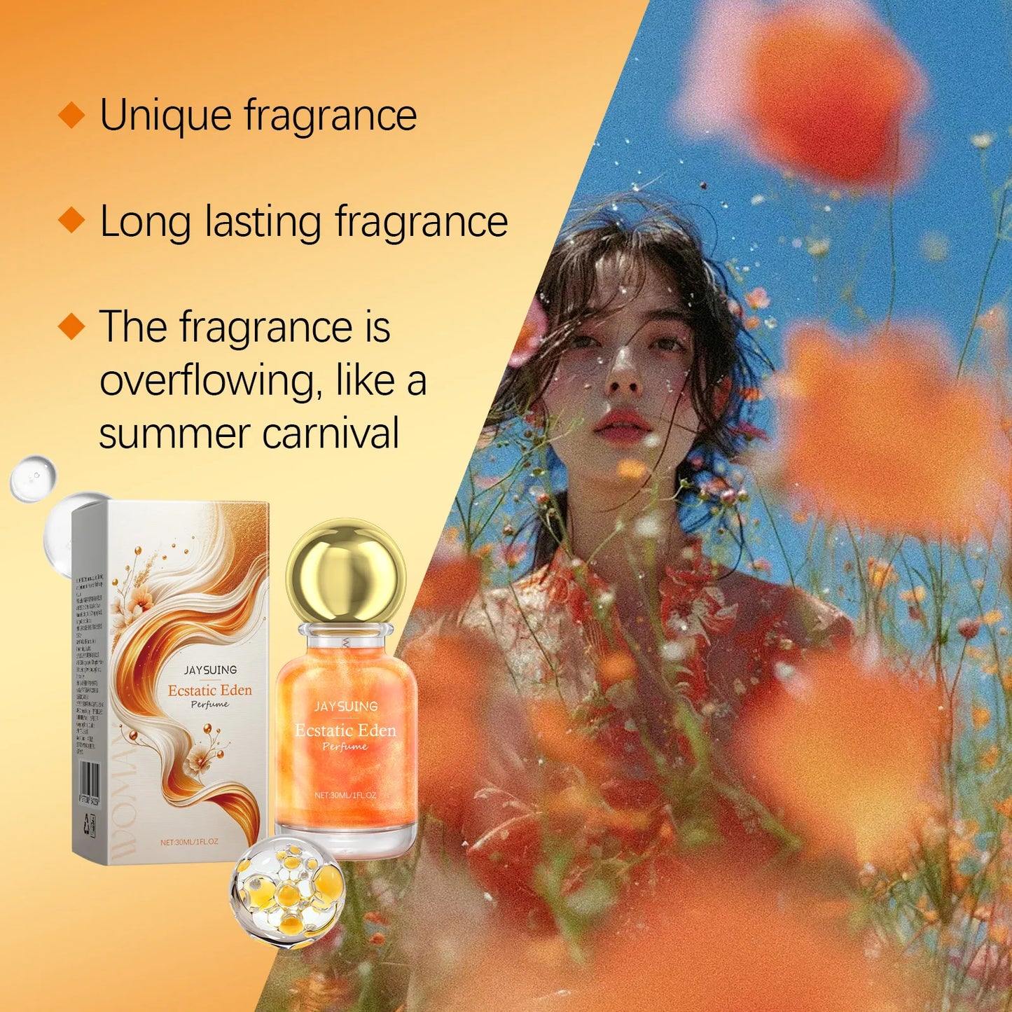 Jaysuing 30ml Carnival Eden Perfume Lasting Floral Fragrance Charm Woman Dating Atmosphere Refresh Body Natural Glamour Perfume
