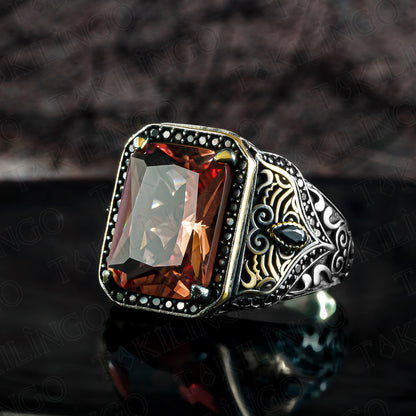 Elegant Stamped Solid 925 Sterling Silver Zultanite Men's Ring With Zircon Chic Handmade Jewelry Turkish Gift For Husband