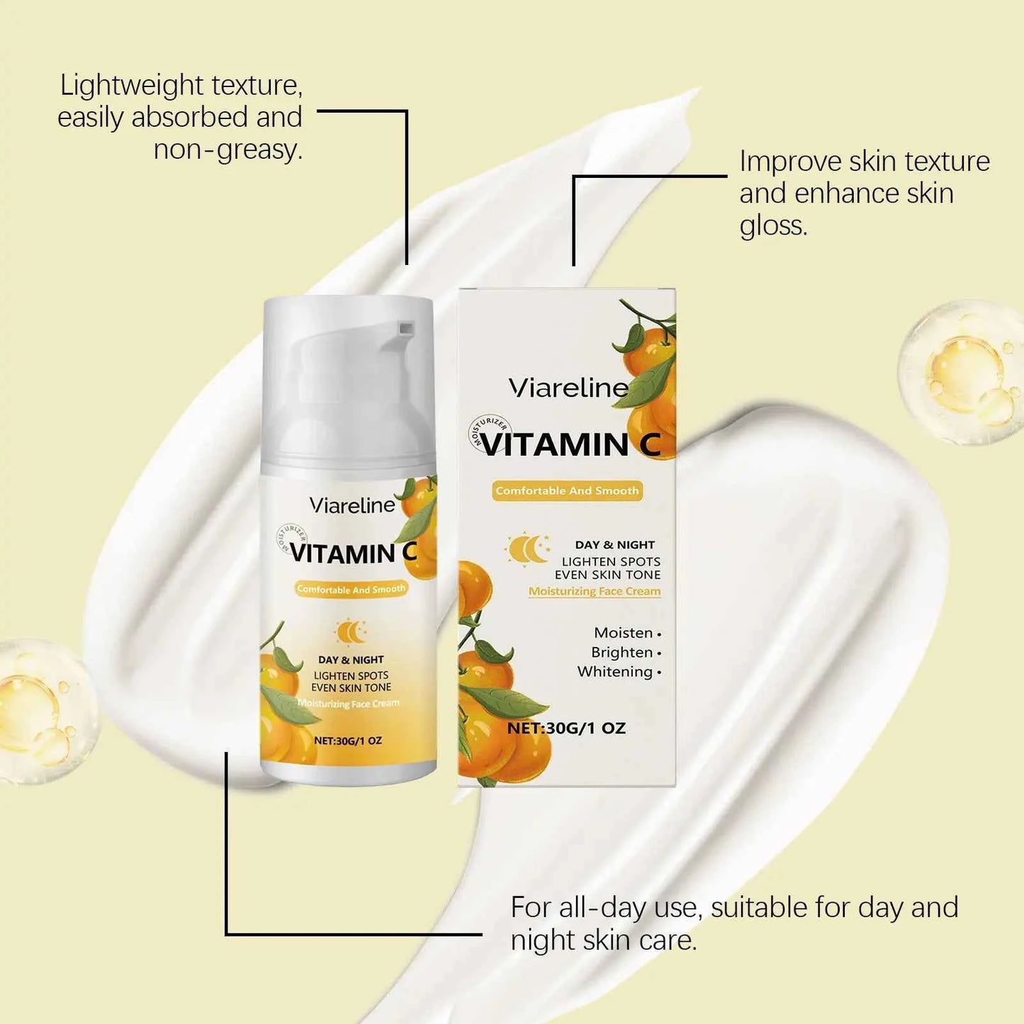 Viareline 30g Moisturizing Face Care Cream Series Hydrating Brighten Skin Tone Firm Wrinkles Repair Dullness Tender Facial Cream